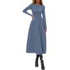 imagePRETTYGARDEN Cocktail Dresses for Women 2025 Elegant Classy Fall Long Sleeve Midi Swing A Line Flowy Modest Party DressDusty Blue