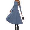 imagePRETTYGARDEN Cocktail Dresses for Women 2025 Elegant Classy Fall Long Sleeve Midi Swing A Line Flowy Modest Party DressDusty Blue