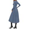 imagePRETTYGARDEN Cocktail Dresses for Women 2025 Elegant Classy Fall Long Sleeve Midi Swing A Line Flowy Modest Party DressDusty Blue