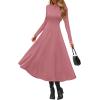 imagePRETTYGARDEN Cocktail Dresses for Women 2025 Elegant Classy Fall Long Sleeve Midi Swing A Line Flowy Modest Party DressPink