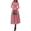 imagePRETTYGARDEN Cocktail Dresses for Women 2025 Elegant Classy Fall Long Sleeve Midi Swing A Line Flowy Modest Party DressPink