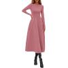 imagePRETTYGARDEN Cocktail Dresses for Women 2025 Elegant Classy Fall Long Sleeve Midi Swing A Line Flowy Modest Party DressPink