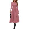 imagePRETTYGARDEN Cocktail Dresses for Women 2025 Elegant Classy Fall Long Sleeve Midi Swing A Line Flowy Modest Party DressPink