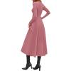 imagePRETTYGARDEN Cocktail Dresses for Women 2025 Elegant Classy Fall Long Sleeve Midi Swing A Line Flowy Modest Party DressPink