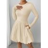 imagePRETTYGARDEN Fall Dresses for Women 2025 Casual Long Sleeve Bubble Cute Crew Neck A Line Mini Short Dress with PocketsApricot