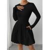 imagePRETTYGARDEN Fall Dresses for Women 2025 Casual Long Sleeve Bubble Cute Crew Neck A Line Mini Short Dress with PocketsBlack