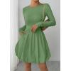 imagePRETTYGARDEN Fall Dresses for Women 2025 Casual Long Sleeve Bubble Cute Crew Neck A Line Mini Short Dress with PocketsLight Green