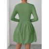 imagePRETTYGARDEN Fall Dresses for Women 2025 Casual Long Sleeve Bubble Cute Crew Neck A Line Mini Short Dress with PocketsLight Green