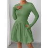 imagePRETTYGARDEN Fall Dresses for Women 2025 Casual Long Sleeve Bubble Cute Crew Neck A Line Mini Short Dress with PocketsLight Green