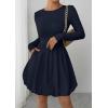 imagePRETTYGARDEN Fall Dresses for Women 2025 Casual Long Sleeve Bubble Cute Crew Neck A Line Mini Short Dress with PocketsNavy