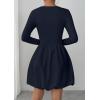 imagePRETTYGARDEN Fall Dresses for Women 2025 Casual Long Sleeve Bubble Cute Crew Neck A Line Mini Short Dress with PocketsNavy