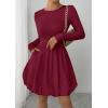 imagePRETTYGARDEN Fall Dresses for Women 2025 Casual Long Sleeve Bubble Cute Crew Neck A Line Mini Short Dress with PocketsWine Red