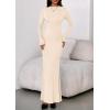 imagePRETTYGARDEN Fall Dresses for Women 2025 Long Sleeve Bodycon Mock Neck Ruched Maxi Formal Cocktail Wedding Guest DressApricot