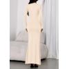imagePRETTYGARDEN Fall Dresses for Women 2025 Long Sleeve Bodycon Mock Neck Ruched Maxi Formal Cocktail Wedding Guest DressApricot