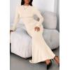 imagePRETTYGARDEN Fall Dresses for Women 2025 Long Sleeve Bodycon Mock Neck Ruched Maxi Formal Cocktail Wedding Guest DressApricot