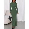 imagePRETTYGARDEN Fall Dresses for Women 2025 Long Sleeve Bodycon Mock Neck Ruched Maxi Formal Cocktail Wedding Guest DressArmy Green