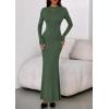 imagePRETTYGARDEN Fall Dresses for Women 2025 Long Sleeve Bodycon Mock Neck Ruched Maxi Formal Cocktail Wedding Guest DressArmy Green