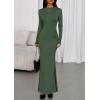 imagePRETTYGARDEN Fall Dresses for Women 2025 Long Sleeve Bodycon Mock Neck Ruched Maxi Formal Cocktail Wedding Guest DressArmy Green