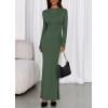 imagePRETTYGARDEN Fall Dresses for Women 2025 Long Sleeve Bodycon Mock Neck Ruched Maxi Formal Cocktail Wedding Guest DressArmy Green