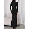 imagePRETTYGARDEN Fall Dresses for Women 2025 Long Sleeve Bodycon Mock Neck Ruched Maxi Formal Cocktail Wedding Guest DressBlack