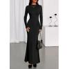 imagePRETTYGARDEN Fall Dresses for Women 2025 Long Sleeve Bodycon Mock Neck Ruched Maxi Formal Cocktail Wedding Guest DressBlack