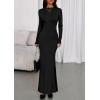 imagePRETTYGARDEN Fall Dresses for Women 2025 Long Sleeve Bodycon Mock Neck Ruched Maxi Formal Cocktail Wedding Guest DressBlack