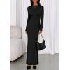 imagePRETTYGARDEN Fall Dresses for Women 2025 Long Sleeve Bodycon Mock Neck Ruched Maxi Formal Cocktail Wedding Guest DressBlack