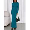 imagePRETTYGARDEN Fall Dresses for Women 2025 Long Sleeve Bodycon Mock Neck Ruched Maxi Formal Cocktail Wedding Guest DressBlue Green
