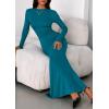imagePRETTYGARDEN Fall Dresses for Women 2025 Long Sleeve Bodycon Mock Neck Ruched Maxi Formal Cocktail Wedding Guest DressBlue Green