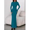 imagePRETTYGARDEN Fall Dresses for Women 2025 Long Sleeve Bodycon Mock Neck Ruched Maxi Formal Cocktail Wedding Guest DressBlue Green