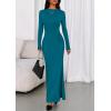 imagePRETTYGARDEN Fall Dresses for Women 2025 Long Sleeve Bodycon Mock Neck Ruched Maxi Formal Cocktail Wedding Guest DressBlue Green