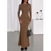 imagePRETTYGARDEN Fall Dresses for Women 2025 Long Sleeve Bodycon Mock Neck Ruched Maxi Formal Cocktail Wedding Guest DressBrown