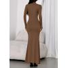 imagePRETTYGARDEN Fall Dresses for Women 2025 Long Sleeve Bodycon Mock Neck Ruched Maxi Formal Cocktail Wedding Guest DressBrown