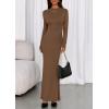 imagePRETTYGARDEN Fall Dresses for Women 2025 Long Sleeve Bodycon Mock Neck Ruched Maxi Formal Cocktail Wedding Guest DressBrown