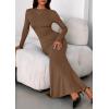 imagePRETTYGARDEN Fall Dresses for Women 2025 Long Sleeve Bodycon Mock Neck Ruched Maxi Formal Cocktail Wedding Guest DressBrown