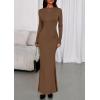 imagePRETTYGARDEN Fall Dresses for Women 2025 Long Sleeve Bodycon Mock Neck Ruched Maxi Formal Cocktail Wedding Guest DressBrown