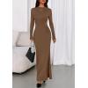 imagePRETTYGARDEN Fall Dresses for Women 2025 Long Sleeve Bodycon Mock Neck Ruched Maxi Formal Cocktail Wedding Guest DressBrown