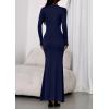 imagePRETTYGARDEN Fall Dresses for Women 2025 Long Sleeve Bodycon Mock Neck Ruched Maxi Formal Cocktail Wedding Guest DressNavy
