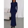 imagePRETTYGARDEN Fall Dresses for Women 2025 Long Sleeve Bodycon Mock Neck Ruched Maxi Formal Cocktail Wedding Guest DressNavy