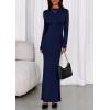 imagePRETTYGARDEN Fall Dresses for Women 2025 Long Sleeve Bodycon Mock Neck Ruched Maxi Formal Cocktail Wedding Guest DressNavy