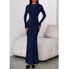 imagePRETTYGARDEN Fall Dresses for Women 2025 Long Sleeve Bodycon Mock Neck Ruched Maxi Formal Cocktail Wedding Guest DressNavy
