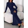 imagePRETTYGARDEN Fall Dresses for Women 2025 Long Sleeve Bodycon Mock Neck Ruched Maxi Formal Cocktail Wedding Guest DressNavy