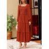 imagePRETTYGARDEN Fall Dresses for Women 2025 Long Sleeve Smocked Square Neck Swiss Dot Tiered Flowy Wedding Guest Maxi DressBrick Red