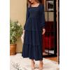 imagePRETTYGARDEN Fall Dresses for Women 2025 Long Sleeve Smocked Square Neck Swiss Dot Tiered Flowy Wedding Guest Maxi DressNavy