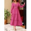imagePRETTYGARDEN Fall Dresses for Women 2025 Long Sleeve Smocked Square Neck Swiss Dot Tiered Flowy Wedding Guest Maxi DressRose Red