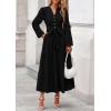 imagePRETTYGARDEN Fall Dresses for Women 2025 Long Sleeve V Neck Belted Ruffle A Line Flowy Boho Maxi Wedding Guest Dress PocketsBlack