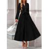 imagePRETTYGARDEN Fall Dresses for Women 2025 Long Sleeve V Neck Belted Ruffle A Line Flowy Boho Maxi Wedding Guest Dress PocketsBlack