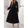 imagePRETTYGARDEN Fall Dresses for Women 2025 Long Sleeve V Neck Belted Ruffle A Line Flowy Boho Maxi Wedding Guest Dress PocketsBlack