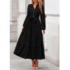 imagePRETTYGARDEN Fall Dresses for Women 2025 Long Sleeve V Neck Belted Ruffle A Line Flowy Boho Maxi Wedding Guest Dress PocketsBlack
