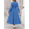 imagePRETTYGARDEN Fall Dresses for Women 2025 Long Sleeve V Neck Belted Ruffle A Line Flowy Boho Maxi Wedding Guest Dress PocketsBlue